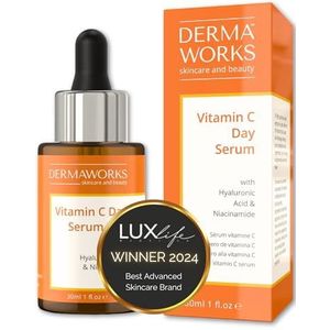 VITAMINE C GEZICHTSSERUM met niacinamide, hyaluronzuur – Donkere vlekken corrigerend glow serum – Anti-aging huidverhelderende en hydraterende gezichtsverzorging – Rosacea-behandeling van DERMAWORKS