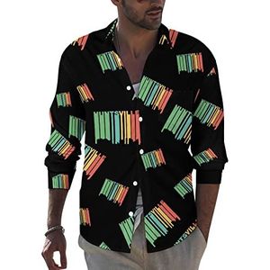Retro jaren 70 stijl Huntsville Skyline heren button down shirt met lange mouwen casual strand tops met zak normale pasvorm