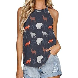 Fox Bear Deer Wolf dames tanktop zomer mouwloze T-shirts halter casual vest blouse print t-shirt XL