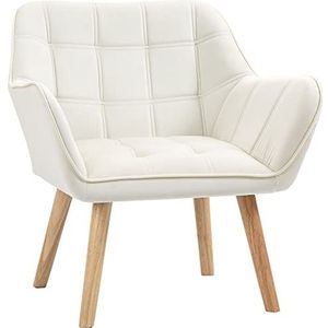 HOMCOM Enkele fauteuil, relaxstoel, stoel met fluwelen look, verhoogde poten, Scandinavische gestoffeerde stoel voor woonkamer, slaapkamer, 64 x 62 x 72,5 cm, crème