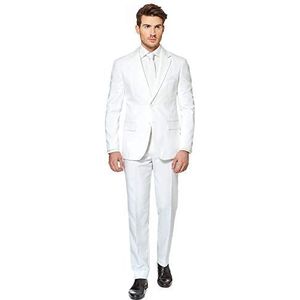 OppoSuits Solid Color Party for Men – White Knight – Full Set: inclusief broek, jas en das kostuum D39, heren, Wit, 54-56