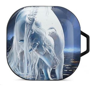 Wit edel paard oordopjes hoesje compatibel met Samsung hard shell beschermhoes zwart-stijl