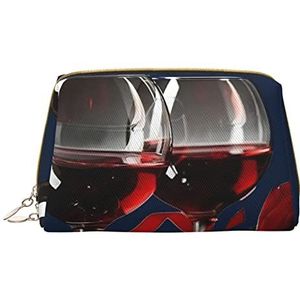 Rode Wijn Rose en Kaars Make-up Tas Grote Capaciteit Reizen Cosmetische Tas Pu Lederen Make-up Organizer Tas voor Vrouwen, Wit, Eén maat