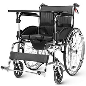 FKJLUN Lichtgewicht rolstoel mobiliteitshulpmiddelen vouwbare rolstoel met toilet en eettafelbord, draagbare rolstoel voor thuis gebruik, bad rolstoel comfort reisstoel rolstoel (kleur: zwart)