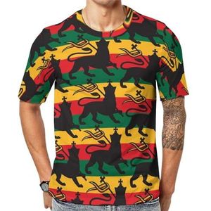 Rastafari-vlag met The Lion grafische T-shirt met korte mouwen voor heren, ronde hals, print, casual T-shirt, tops, XL