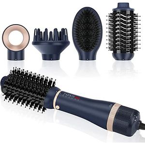 PARWIN PRO BEAUTY Stylerset, 4-in-1 haardroger, warmluchtborstelset, föhnborstel met 4 opzetstukken voor het drogen, gladmaken, volume en stylen, ionenverzorging, 1000 watt, Pruisisch blauw