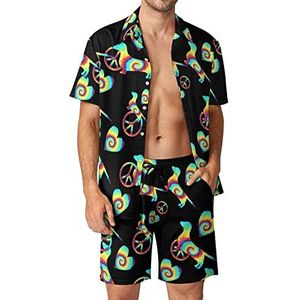 Peace Love Teckels Tie Dye Hawaiiaanse sets voor mannen Button Down Korte Mouw Trainingspak Strand Outfits 2XL