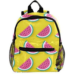 Leuke Mode Mini Rugzak Pack Bag Watermeloen Patroon Gele Achtergrond, Meerkleurig, 25.4x10x30 CM/10x4x12 in, Rugzak Rugzakken