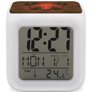 Rode Draak in Steen Digitale Wekker voor Slaapkamer Datum Kalender Temperatuur 7 Kleuren LED Display