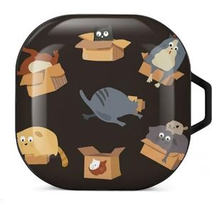 Sweet Cats Vs Boxes Oordopjes Hoesje Compatibel met Samsung Hard Shell Beschermhoes Zwart-Stijl