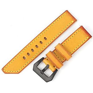 INEOUT Vintage echte koe lederen gele horlogeband 20mm 22mm 24mm 26mm handgemaakte horloge riemen vervanging mannen wist armband for panaii (Color : Yellow-Black Buckle, Size : 26mm)