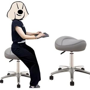 JAVPTAV Ergonomische bureaustoel zadelstoel, draaibare salon zadelvormige kruk voor haarstylist mondhygiënist, bar keuken verstelbare houding zadelstoel (lichtgrijs)