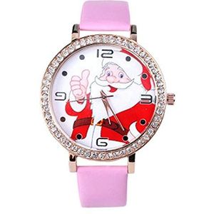 New Fashion Set Auger Kerstman horloge mannelijke en vrouwelijke studenten Boor Thin Belt horloge Fashion Christmas Gifts (Color : Pink)