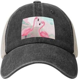 Love Flamingo Cowboy Mesh Baseball Cap, Polo Hoed, Trucker, Unisex Stijl Hoofddeksels, Snapback Verstelbaar, Mannen Vrouwen Zwart, Zwart, Eén Maat