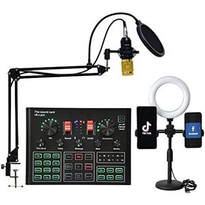 Geluidskaartset, Professionele Audio V8 Geluidskaart Set Mic Studio Condensator Microfoon for Podcast Opname Live Streaming(V9X PRO Full Set-01)