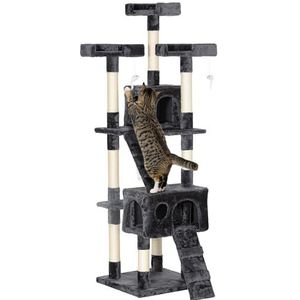 PawHut Kattenboom, krabpaal, kattenkrabpaal, klimboom, kat, Sisal, grijs