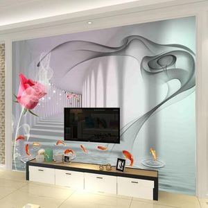 Persoonlijkheid Zwart Wit Rook Bloem Ruimte Uitbreiding 3D Behang Decoratief Zijden Look Studie Eetkamer Woonkamer Slaapkamer Bank TV Achtergrond Muur-350cm×256cm