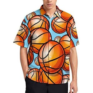 Basketbalbal heren T-shirt met korte mouwen casual button down zomer strand top met zak