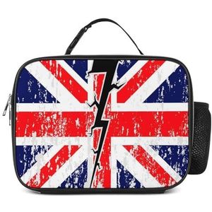 Britse vlag met een scheur in het midden geïsoleerde lunchbox grappige koeltas afneembare herbruikbare draagbare tas voor kantoor picknick wandelen strand