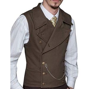 Mens Pak Vest Suede Double Breasted Classic Groomsmen Wedding Vest Lederen Grote Revers, Koffie, S