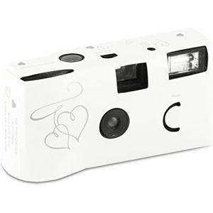 Weddingstar Wegwerpcamera met flitser wit en zilver betoverde harten 10 stuks