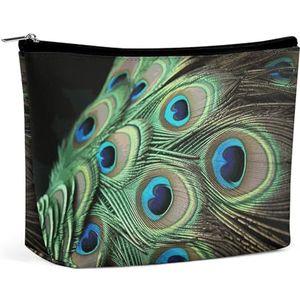 Reizen Make-up Tas Draagbare Cosmetische Tas Hi Bear Zit op het Gazon Make-up Opbergtas voor Vrouwen/meisje, Groene Pauw Veer, Eén maat