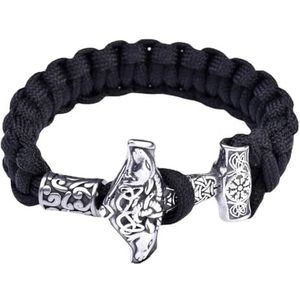 Mannen Viking Schapenkop Mjolnir Armband - Roestvrij Staal Thor's Hammer Compass Vegvisir Paracord Armband - Handgemaakte Middeleeuwse Noordse Heidense Polsband Sieraden (Color : Silver_23CM)