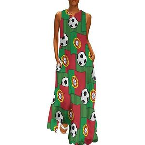 Portugal Voetbal Voetbal Patroon Vrouwen Enkellengte Jurk Slim Fit Mouwloze Maxi Jurken Casual Zonnejurk 5XL