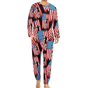 Amerikaanse vlag basketbal heren pyjama set lounge wear lange mouwen top en onderkant 2 stuk nachtkleding