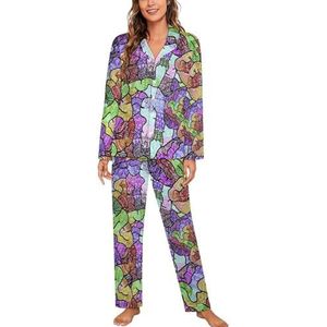 The Rainbow Brain Vrouwen Lange Mouw Button Down Nachtkleding Zachte Nachtkleding Lounge Pyjama Set XL