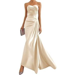 Satijnen bruidsmeisjesjurk voor dames, voor bruiloft, zeemeermin, galajurken, plooien, cocktailjurk, grote maten, Champagne, 32