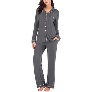 Webuyii Dames Pyjama Set Button Down Top met Lange Mouwen en Pyjamabroek Lounge Nachtkleding Grijs S