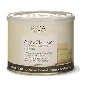 RICA White Chocolate Liposoluble Wax, 400 ml voor droge huid met cafeïne, theofylline en cacaoboter, voedende en revitaliserende wax voor gezicht en lichaam, gemaakt in Italië
