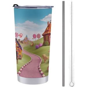TKJMCSW Candy Land Reismok 20 oz beker reizen koffiemok geïsoleerde koffiemok waterfles roestvrij staal geïsoleerde beker beker beker koffiemok met deksel