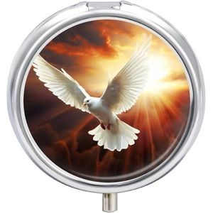 Ronde pillendoos met spiegel 3 compartimenten pillenorganizer draagbare kleine pillenetui wekelijkse duif zon kunst medicijnhoesje voor portemonnee, zak, reizen, vitamine, supplementen