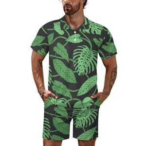 Tropisch patroon met Monstera-bladeren heren poloshirt set korte mouwen trainingspak set casual strand shirts shorts outfit 2XL