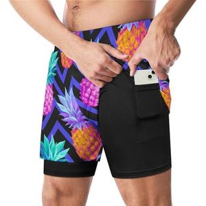 Tropische Ananassen Grappige Zwembroek met Compressie Liner & Pocket Voor Mannen Board Zwemmen Sport Shorts