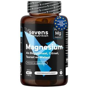Magnesium Glycinate (Bisglycinaat) + Citraat, Taurine en Malaat - 418 mg Elementair Magnesium Complex - 180 Tabletten [Premium] - Hooggedoseerde formule - Geproduceerd in de EU - Sevens