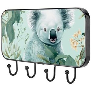 etoenbrc Groene Koala kapstokhaken aan de muur gemonteerd,4 ijzeren kleerhangerhaken voor hangende jassen, decoratieve kapstokken voor muur, zwaar belastbaar, voor kledingzak, sleutel