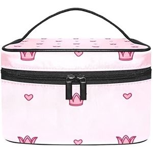 Make-up Organizer Bag, Travel Makeup Bag Organizer Case Draagbare Cosmetische Tas voor Vrouwen en Meisjes Toiletries Prinses Crown Roze, Meerkleurig, 22.5x15x13.8cm/8.9x5.9x5.4in