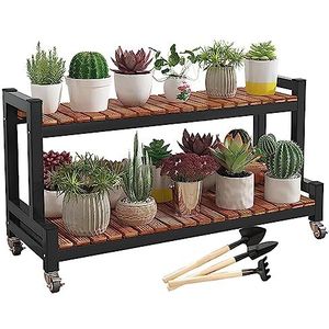 LIGUOYI Indoor Plant Stand Rack Zwart Wit Tuin Display Plank 2, 3 Tier Metalen Opslag Organizer Rack, Plant Ladder Rekken Succulente Pot Stand Met Wielen Voor Thuiskantoor