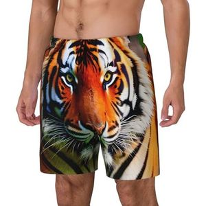 Yyoretp Heren Tijgerstrepen Oranje Patroon Print Hawaiiaanse Zwembroek Sneldrogende Strandshorts met Mesh Voering en Zakken, Zwart, M