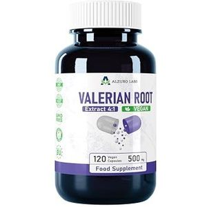 Alzuro Labs Valeriaan (Valeriaan), 2.000 mg equivalent (500 mg 4:1 extract), 120 veganistische capsules, hoge dosis, voorraad voor 4 maanden, laboratoriumgetest, GMP-gecertificeerd