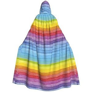 WURTON Unisex Volledige lengte Hooded Mantel Volwassen Cape Carnaval Party Cosplay Kostuum Mantel 185cm Kleurrijke Regenboog Streep. Webp