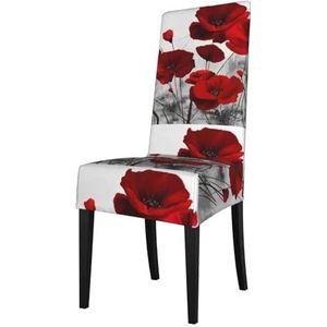 KemEng Rode klaproos bloemenprints, stoelhoezen, stoelbeschermer, stretch eetkamerstoelhoes, stoelhoes voor stoelen