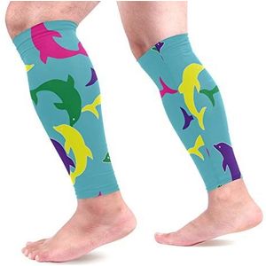 EZIOLY Dolphin Sports Calf Compressie Mouwen Been Compressie Sokken Kalf Guard voor hardlopen, fietsen, moederschap, reizen, verpleegkundigen