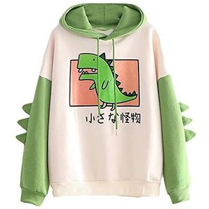 Vrouwen Dinosaurus Hoodie Sweatshirt Lange Mouw Leuke Kawaii Dino Hoodie Truien Crop Top Cartoon Gedrukt Kleding Meisjes Tiener Kleding Streetwear Zomer (Kleur: Agreen, Maat: S)