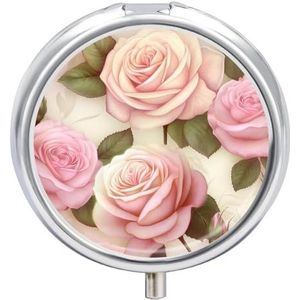 Beauty Roses Gedrukt Pillendoosje Pillencontainer Draagbare Geneeskunde Pil Case Metalen Reizen Pillendoos Vitamine Container met 3 Compartimenten Geneeskunde Case