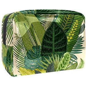 Make-uptas PVC toilettas met ritssluiting waterdichte cosmetische tas met groene plantenbladeren voor vrouwen en meisjes, Meerkleurig, 18.5x7.5x13cm/7.3x3x5.1in