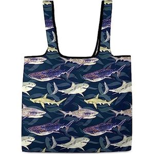 Haai en walvissen herbruikbare boodschappentas opvouwbare boodschappentas opslag draagtassen met handgrepen voor werk reizen